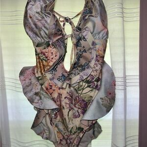 Zimmermann Cream Floral Swimsuit cross posted size 2 USA M
